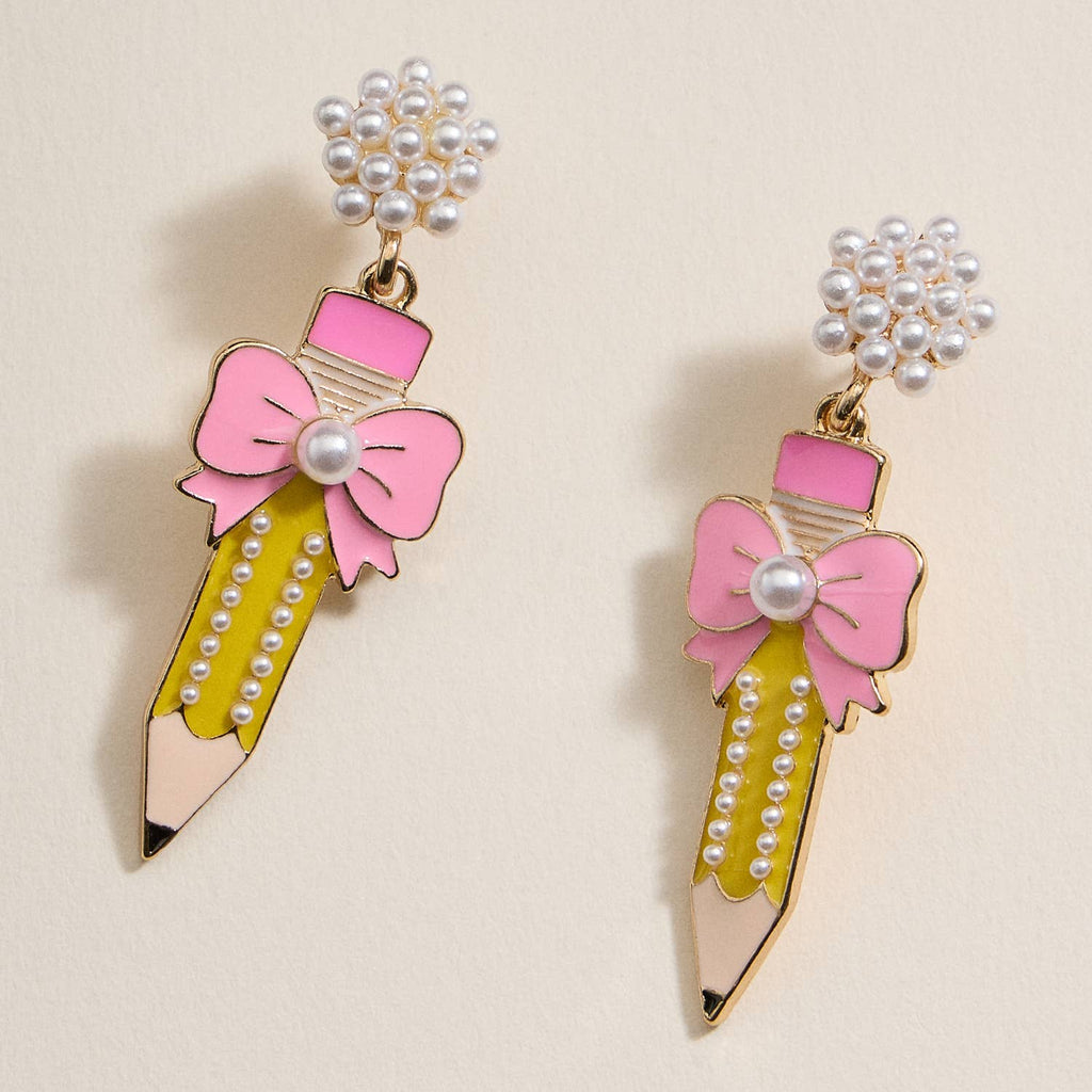 Elegant Pencil and Bow Pearl | Earrings
