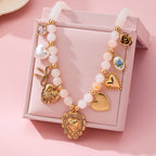 White Beaded Porcelain heart Multi-Charm Necklace | 80N92684