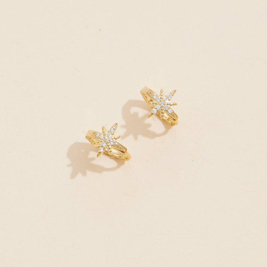 Brass North Star Huggie Earrings | 18K Gold Dipped