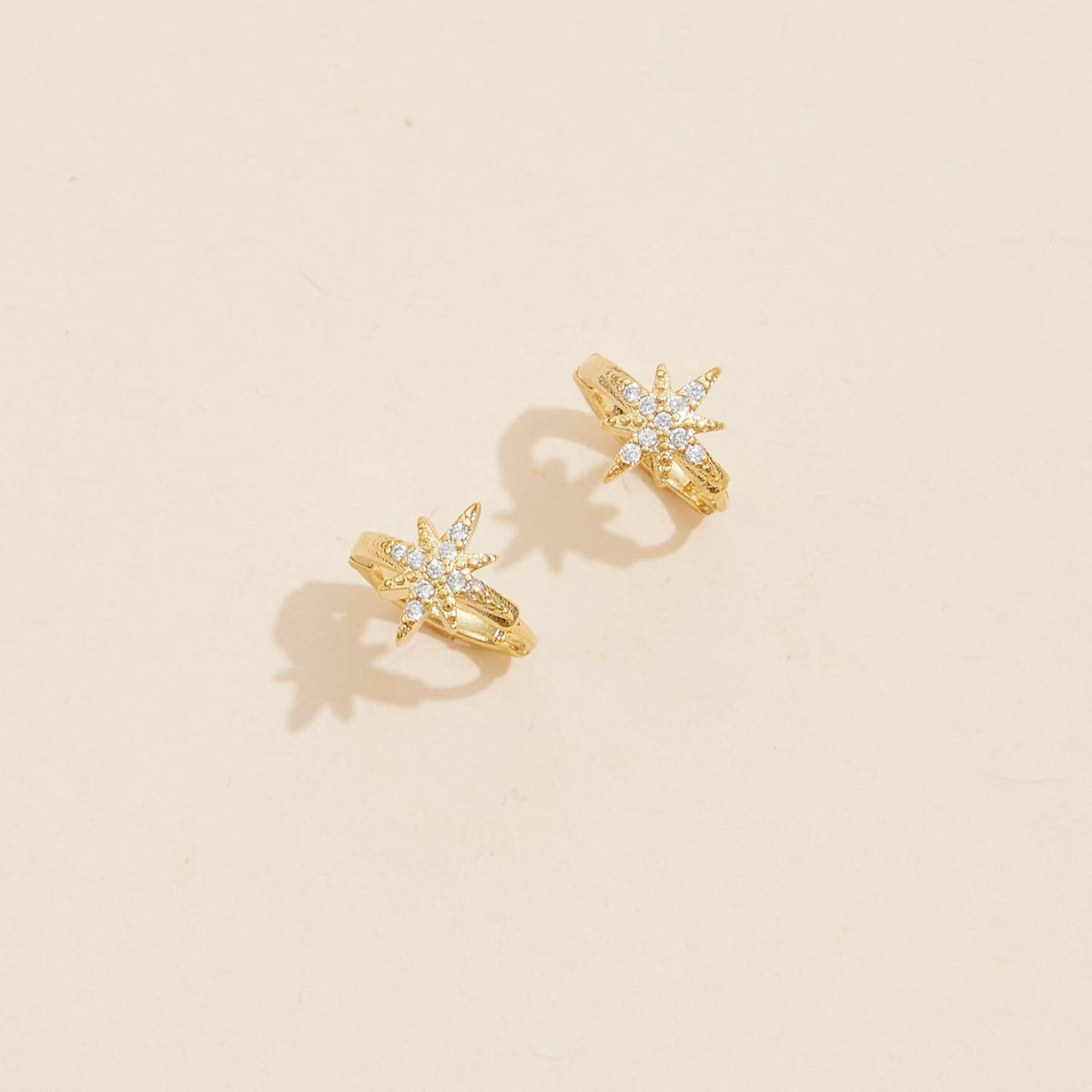 Brass North Star Huggie Earrings | 18K Gold Dipped
