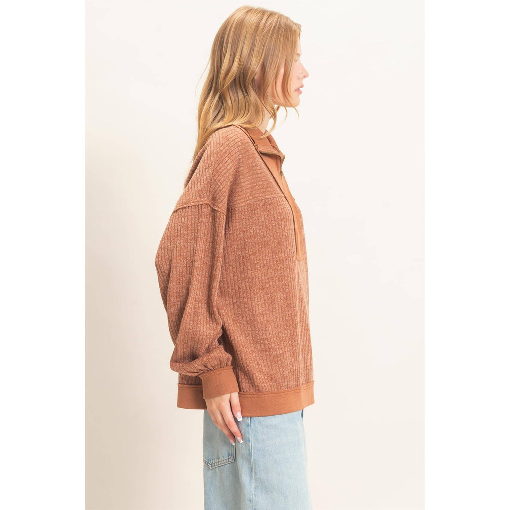 Ribbed Knit Half-Zip Pullover