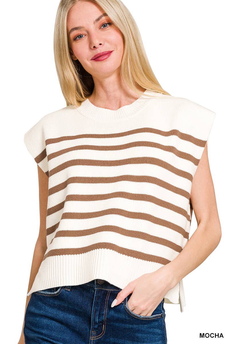 Oversized Crew Neck Stripe Sweater Vest