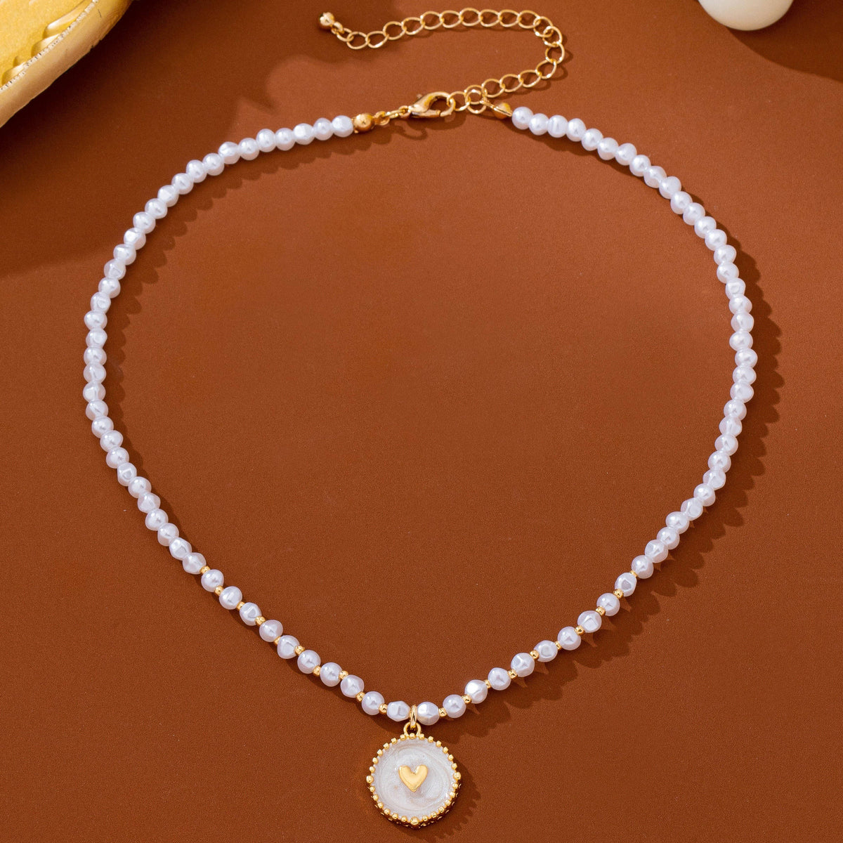 Pearl Beaded  Enamel Heart Charm necklace | 80N93783