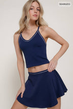 X-Back Cami Top & Flared Mini Skort Seamless Knit Set