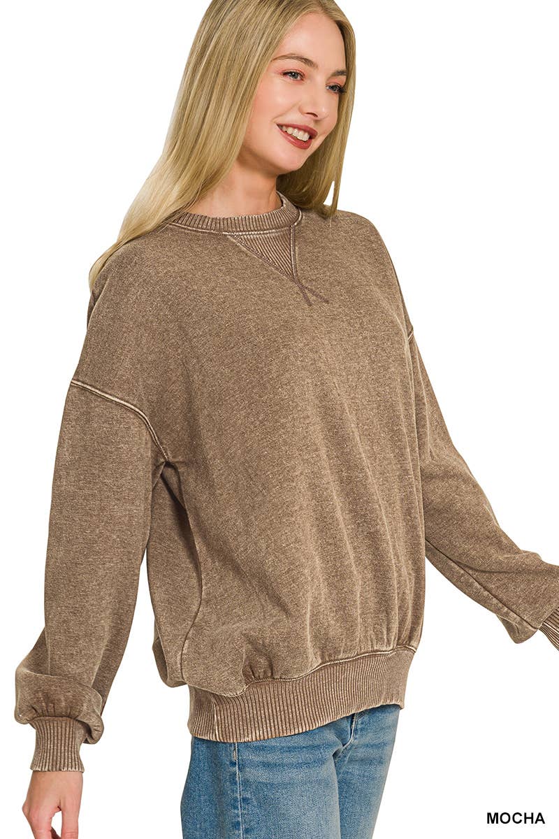 Acid Washed Fleece Oversized Pullover