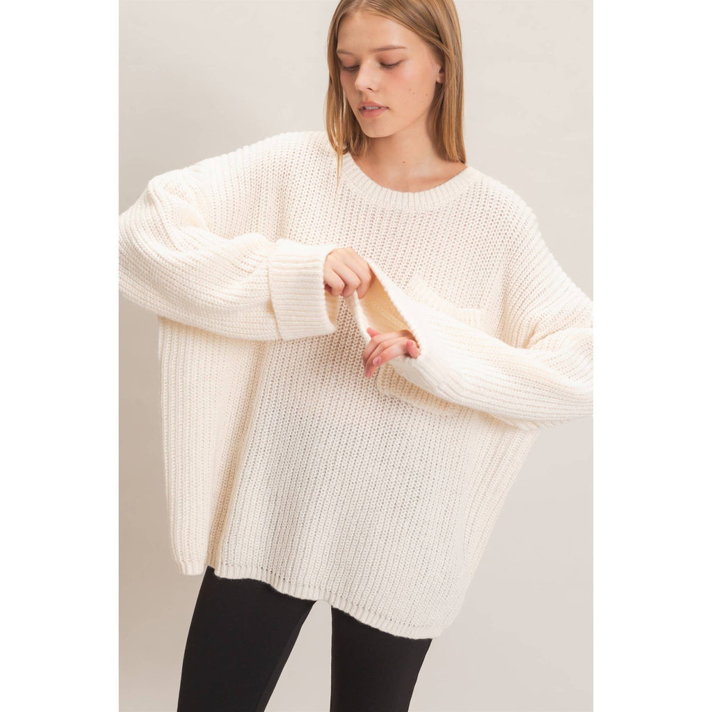 Ribbed Knit Patch Pocket Sweater