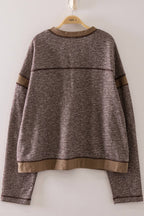 NT12845SET-Contrast Rib Trim Heathered Knit Lounge Set
