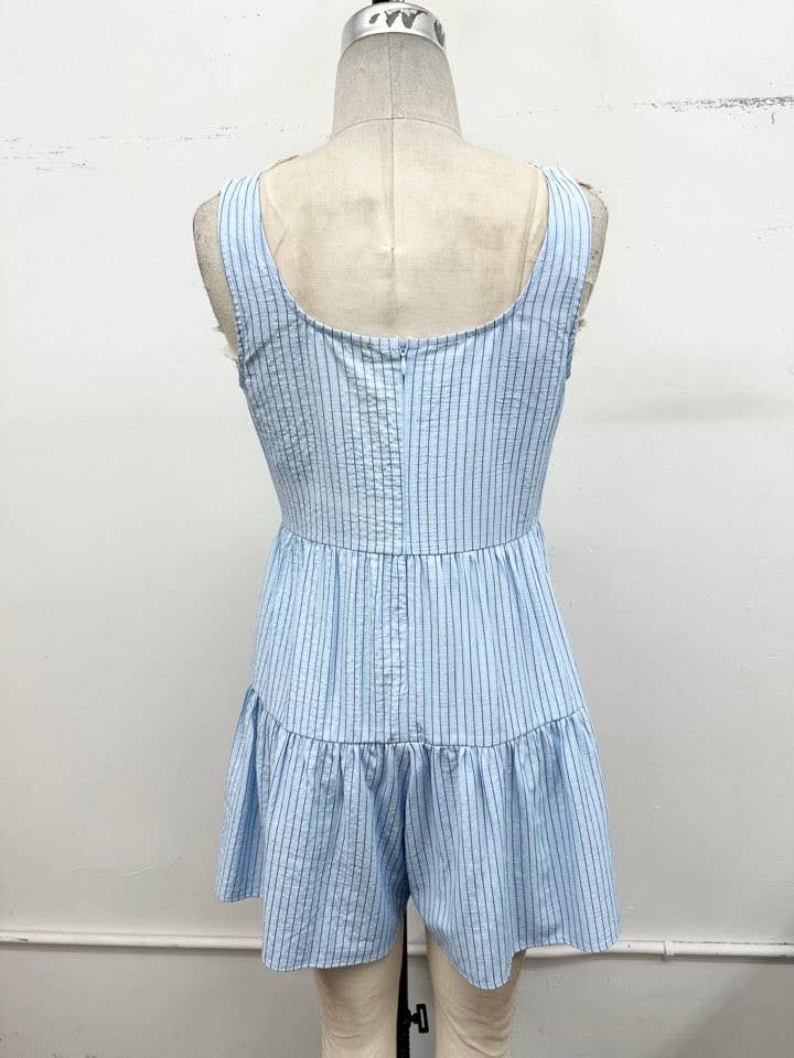 Bluebell Pinstripe Tiered Romper