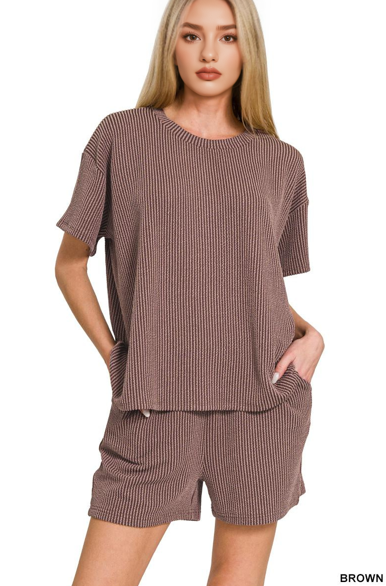 `.SI-26647 Corded Rib Short Sleeve Tee & Short Pants 2PC Set