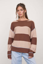 WIDE STRIPE TEXTURED KNIT CONTRAST KNIT CARDIGAN