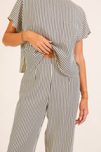 Striped Textured Top & Wide Leg Pant Set