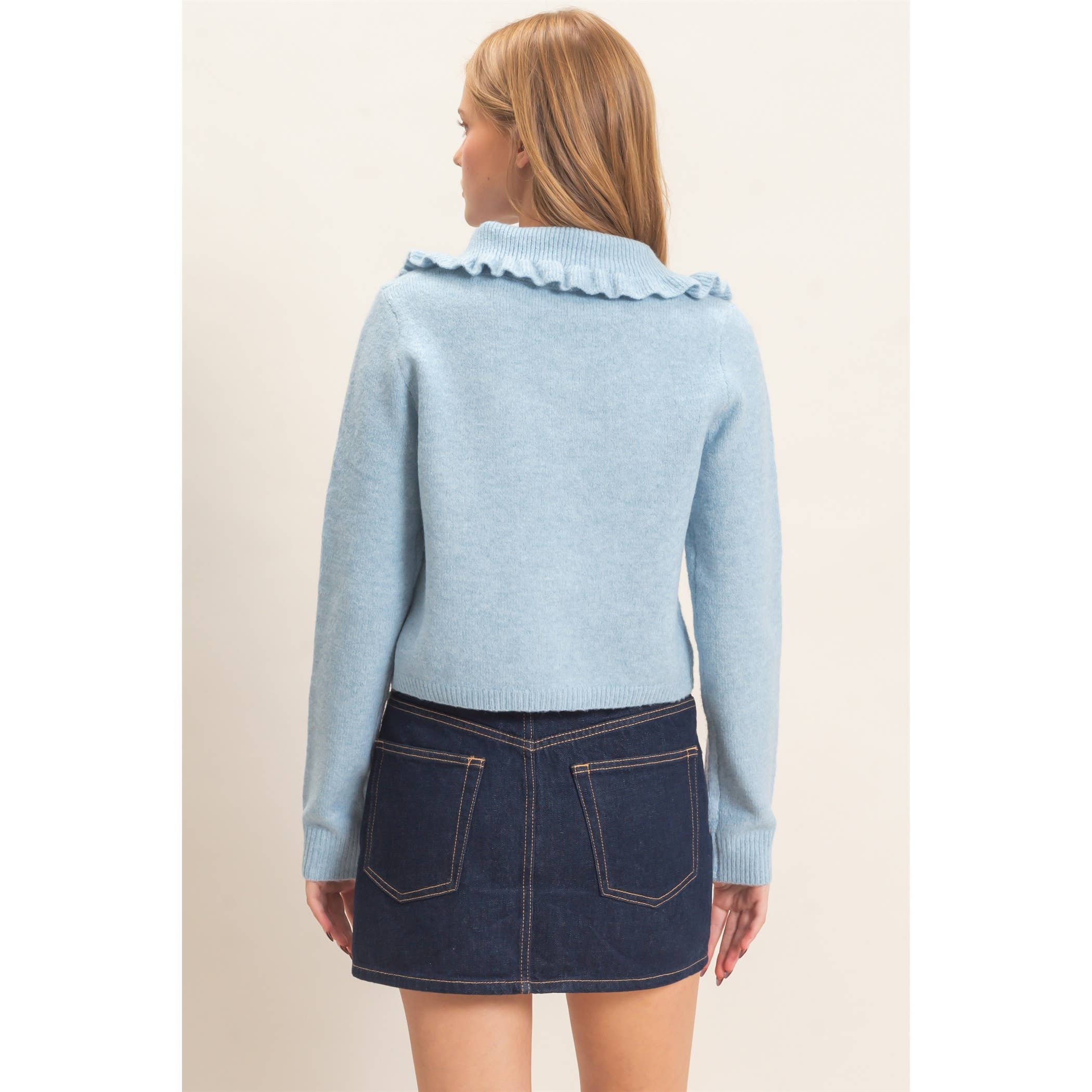 Ruffled Collar Knit Cardigan
