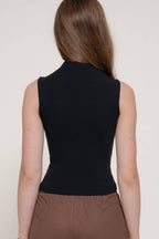Sleeveless High Neck Cotton Modal Knit Top