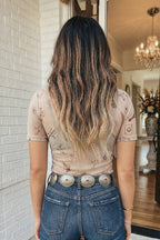 Retro Floral Printed Mesh Western Top