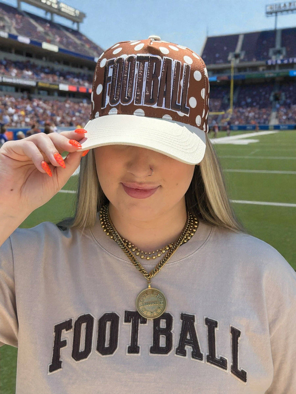 Brown Football White Polka Dot Cap