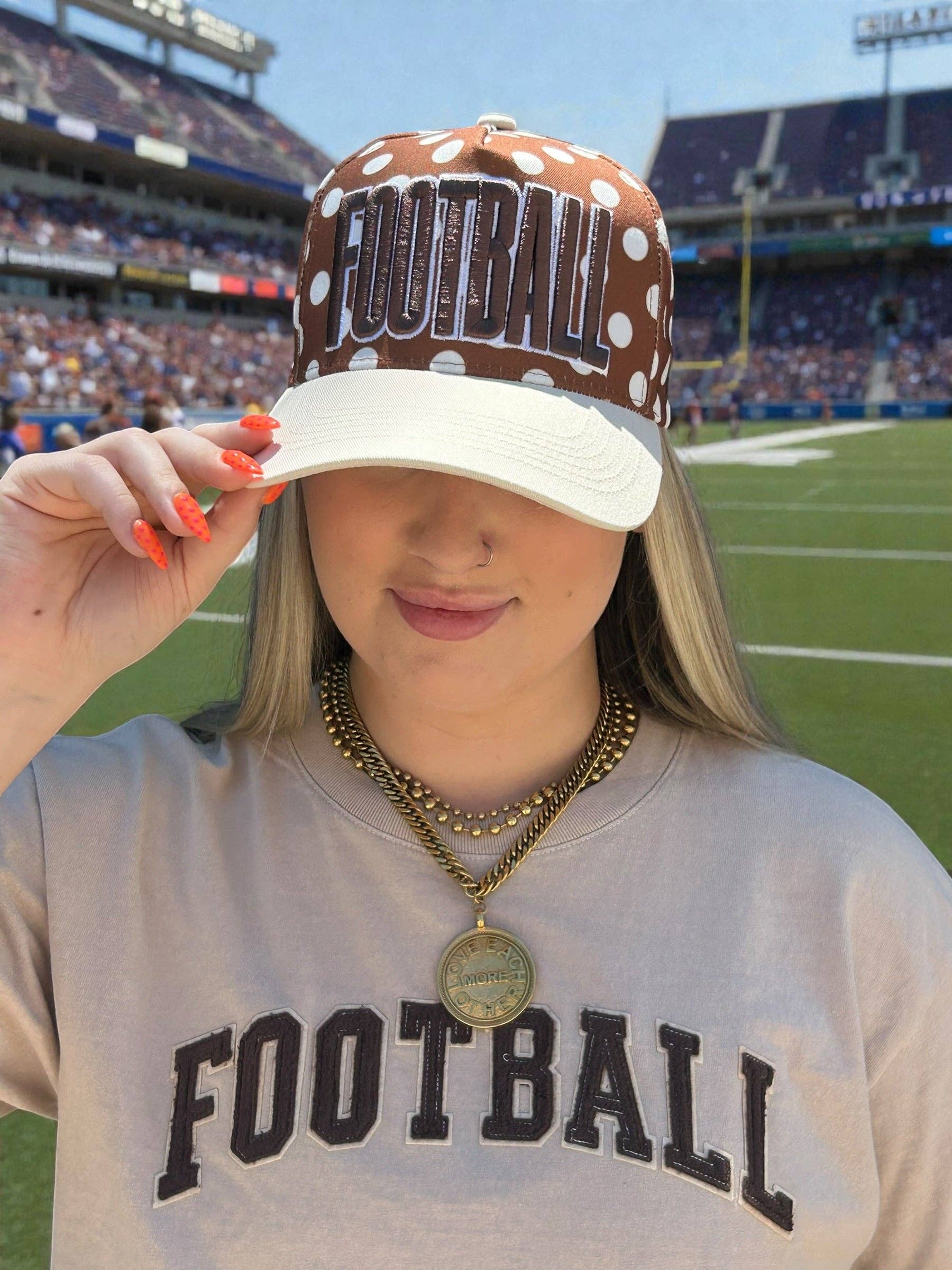 Brown Football White Polka Dot Cap