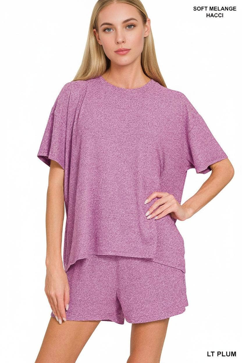 `1021 Soft Melange Short Sleeve Tee & Short Pants Set SI-28941