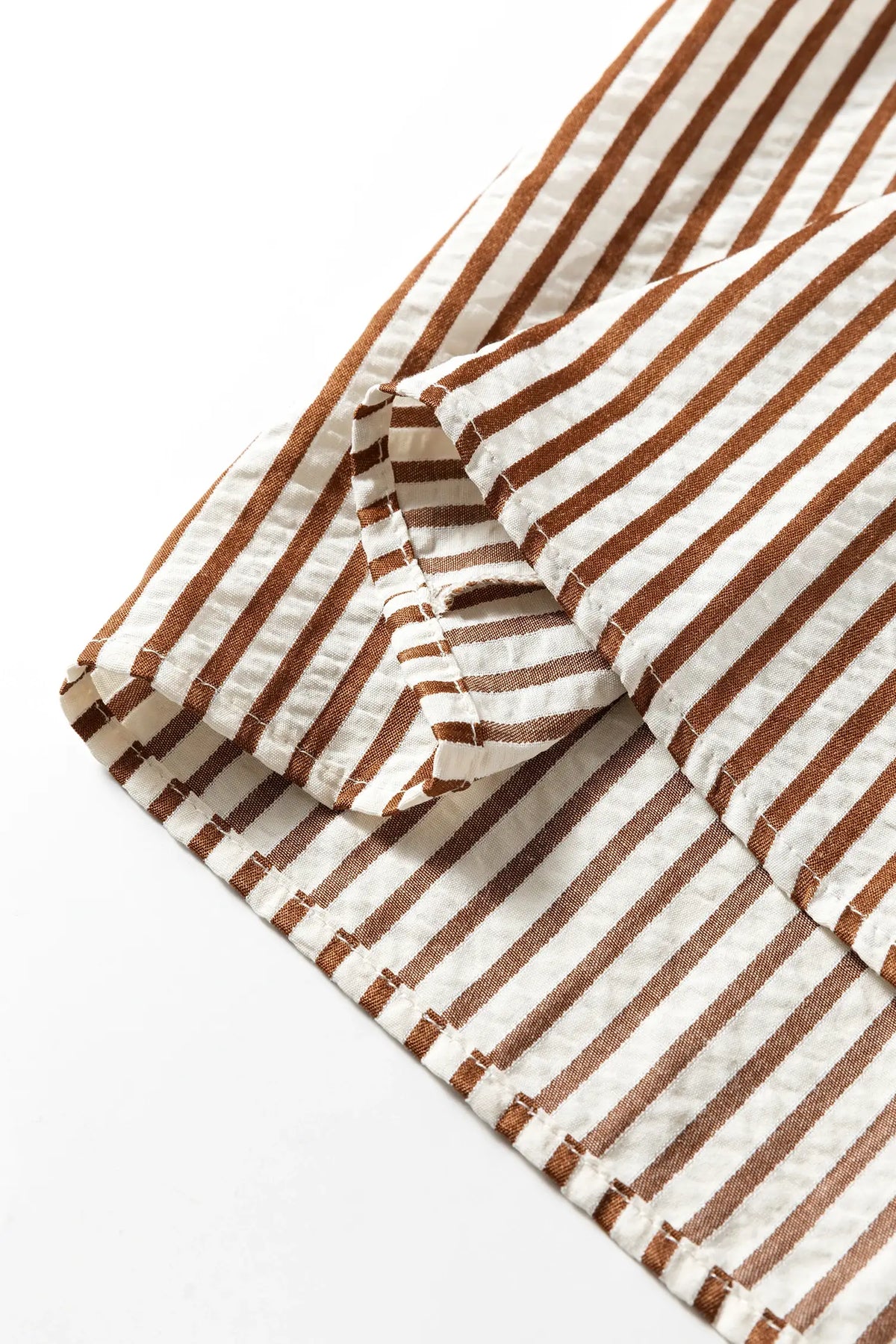 Stripe Double Ruffled Short Sleeve V Neck Blouse