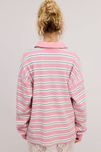 Multicolor Stripe Oversized Long Sleeve Polo Shirt