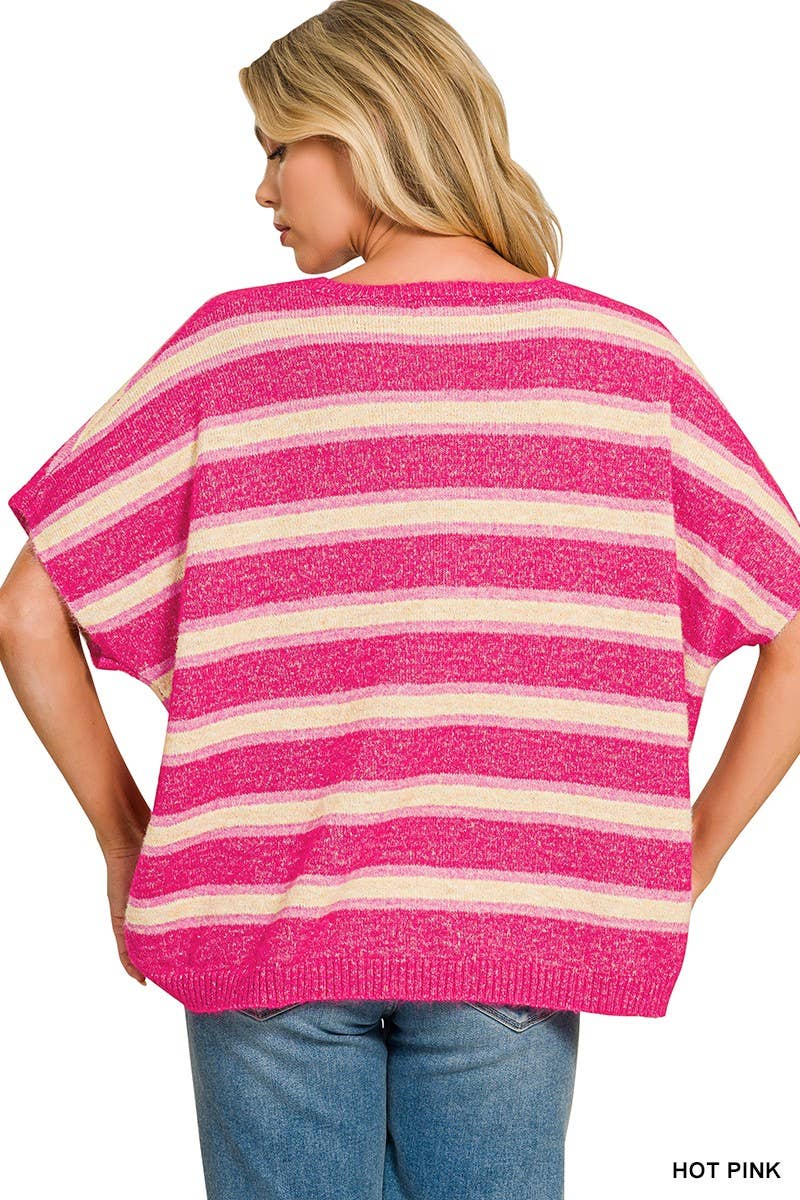 Wool Blend Stripe V-neck Boxy Sweater