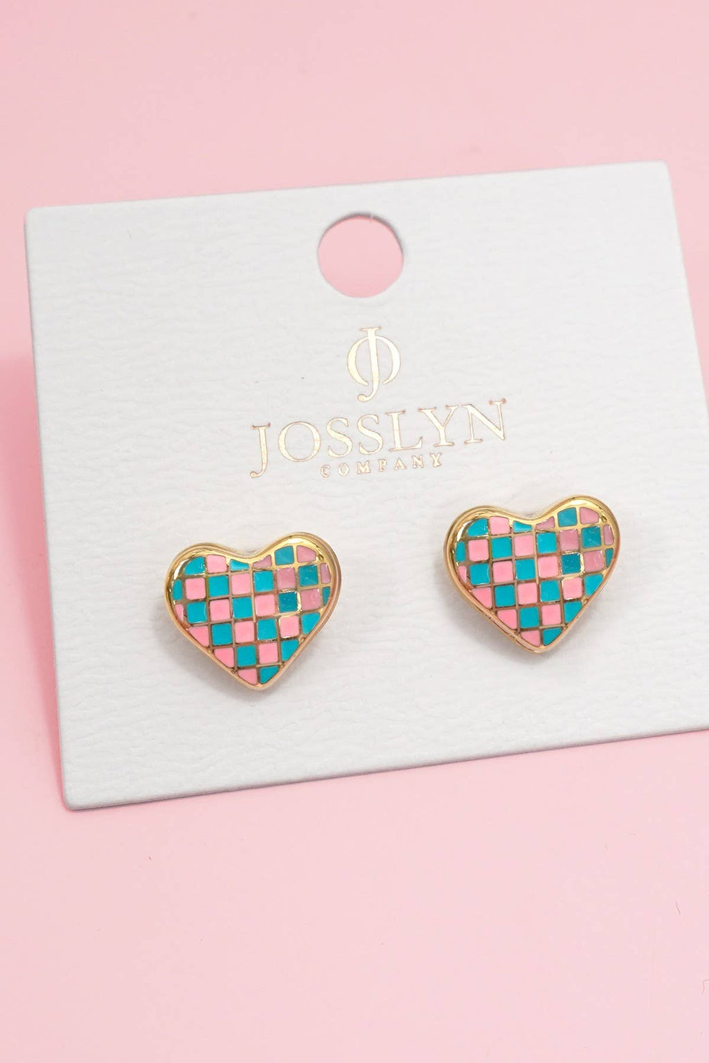 Checkered Enamel Heart Stud Earrings | 40E511
