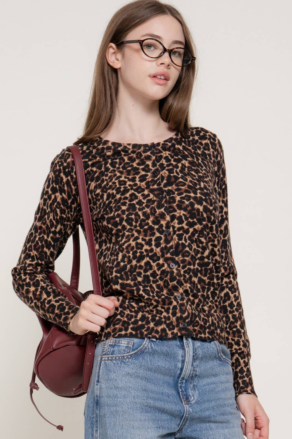 Long Sleeve Leopard Print Sweater Cardigan