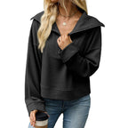 Women's Oversized Half Zip Collared Sweatshirt Pullover