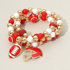 3PCS - Game Day Football Helmet Charm Beaded Stretch Multi Layered Bracelets