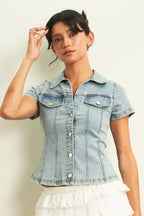 11333-DENIM SHORT SLEEVE COLLAR SHIRTS
