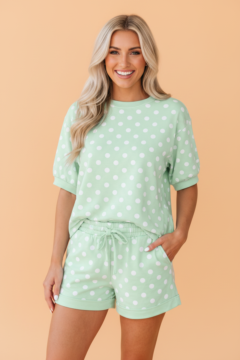 PRETTY BASH Polka Dot Oversized Top & Shorts Set