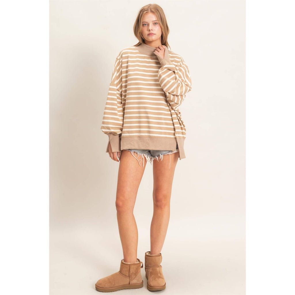 Striped Mock Neck Sweatshirt