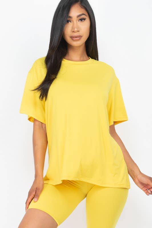 Loose Fit Top Oversize Shirts And Bike Shorts Set
