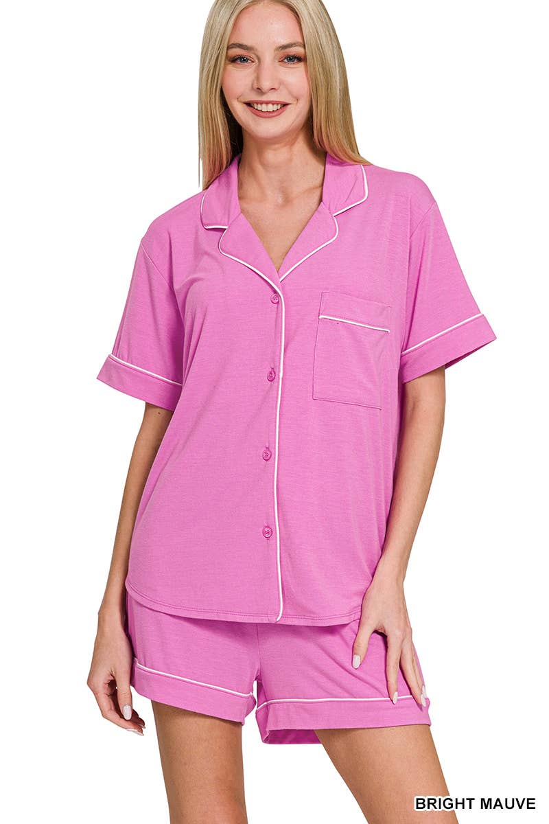 Button Down Shirts & Shorts Pajama Set Zenana