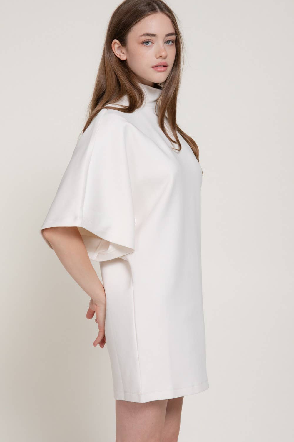 Batwing Short Slv High Neck Mini Dress