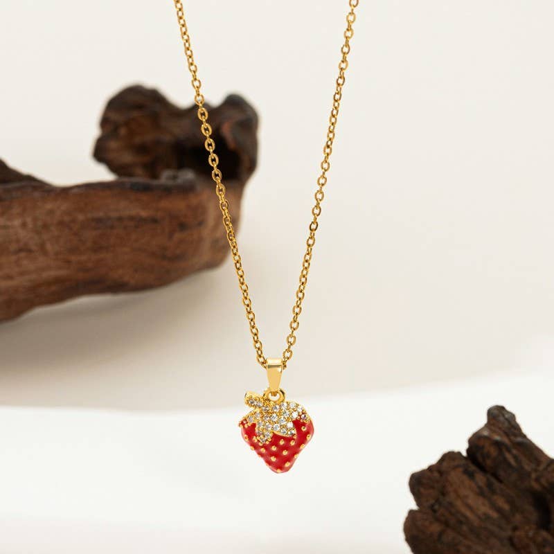18K STAINLESS STEEL STRAWBERRY NECKLACE