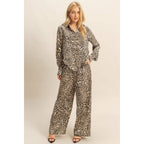 Leopard Print Tie-Waist Shirt And Pants Jumpsuit