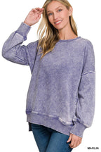 Acid Wash Fleece Hi-low Hem Pullover