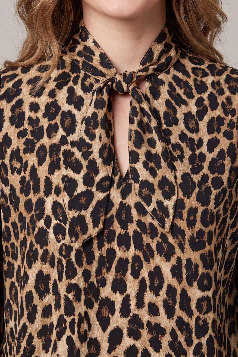 Animal Print Neck Bow Top