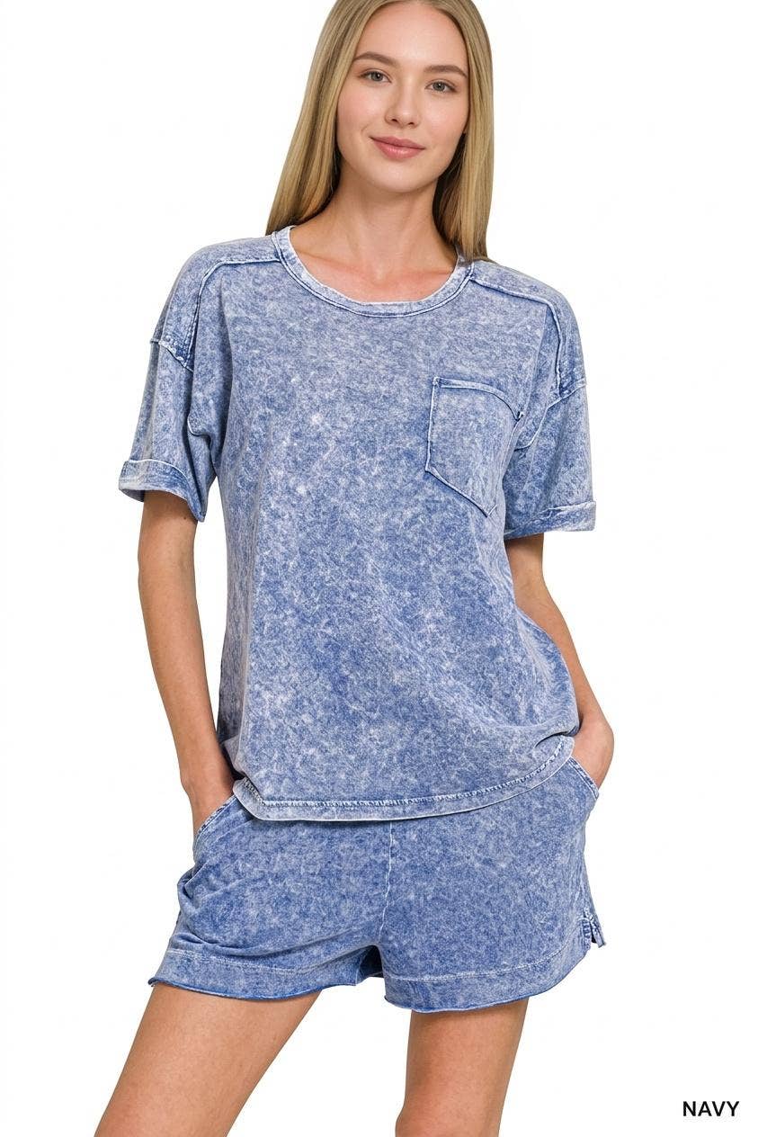 Halo Snow Washed Exposed Seam Top & Shorts Set - Zenana