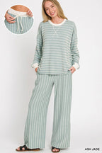 Raised Rib Striped Pullover & Pants 2PC Set