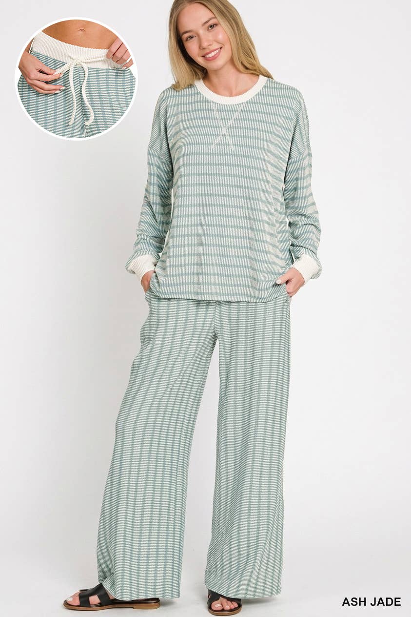 Raised Rib Striped Pullover & Pants 2PC Set