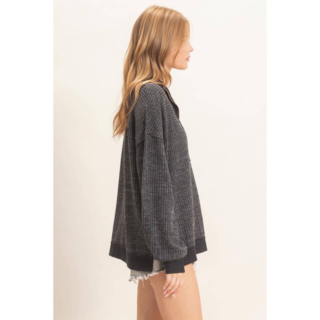Ribbed Knit Half-Zip Pullover