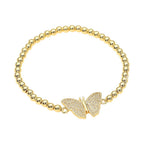 Stainless Steel Rhinestone Pave Butterfly Charm Beaded Stretch Bracelet