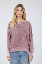 ACID WASH LONG SLEEVE SIDE SLIT KNIT TOP