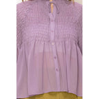 Smocked Button-Front Sheer Blouse