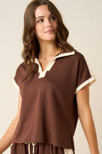 CLOUD KNIT CONTRAST STRIPE POLO SHORT SLEEVE TOP