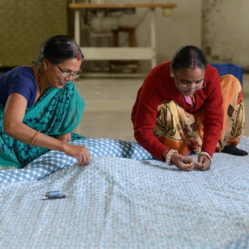 Blue Patchwork Quilted Duffle Weekender Travel Bag