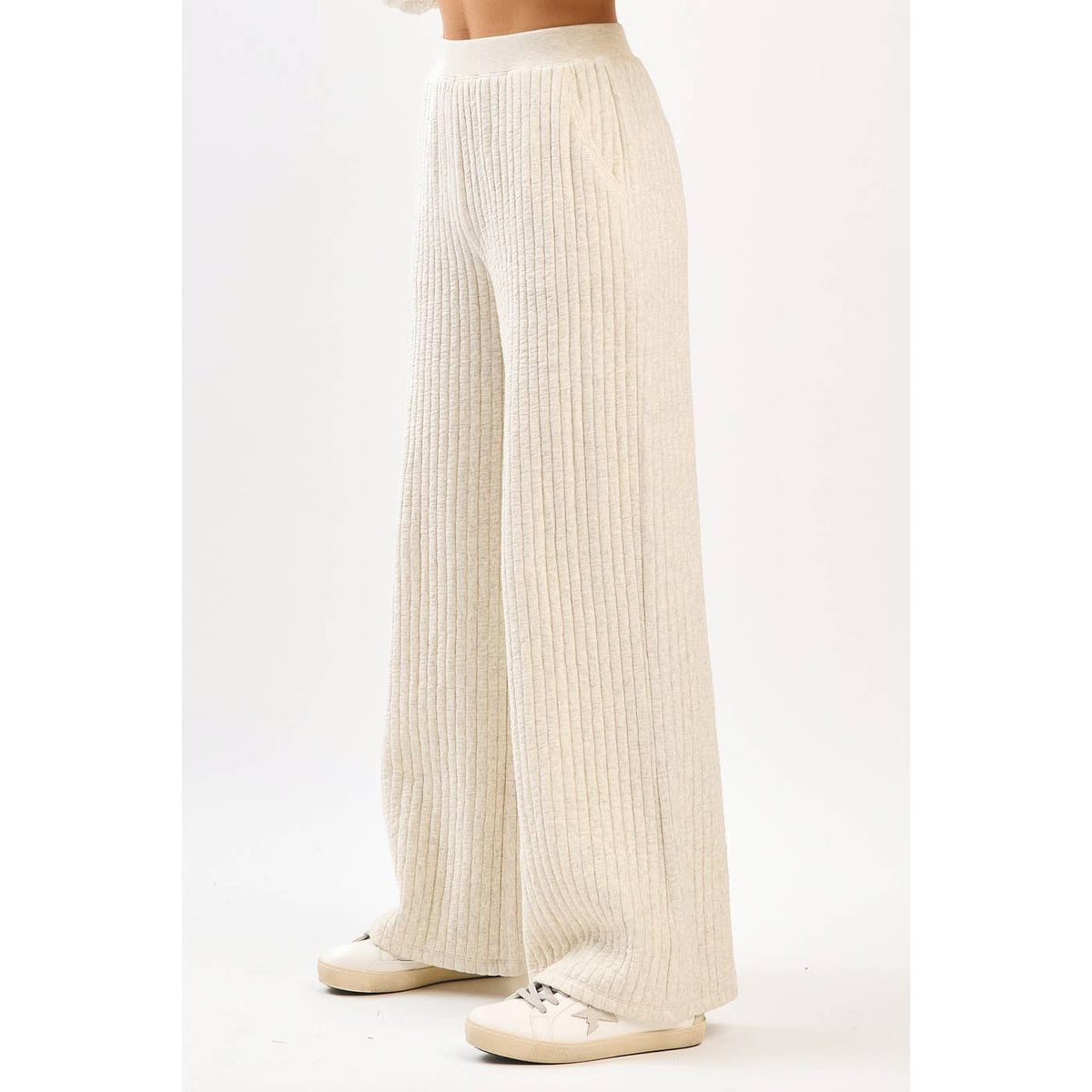 QUILTED CREW NECK SWEATSHIRT AND PANTS SET