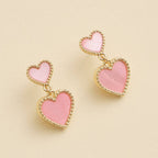 Dual Heart Shell Drop Earrings | Natural Inlay with Polished Metal Trim