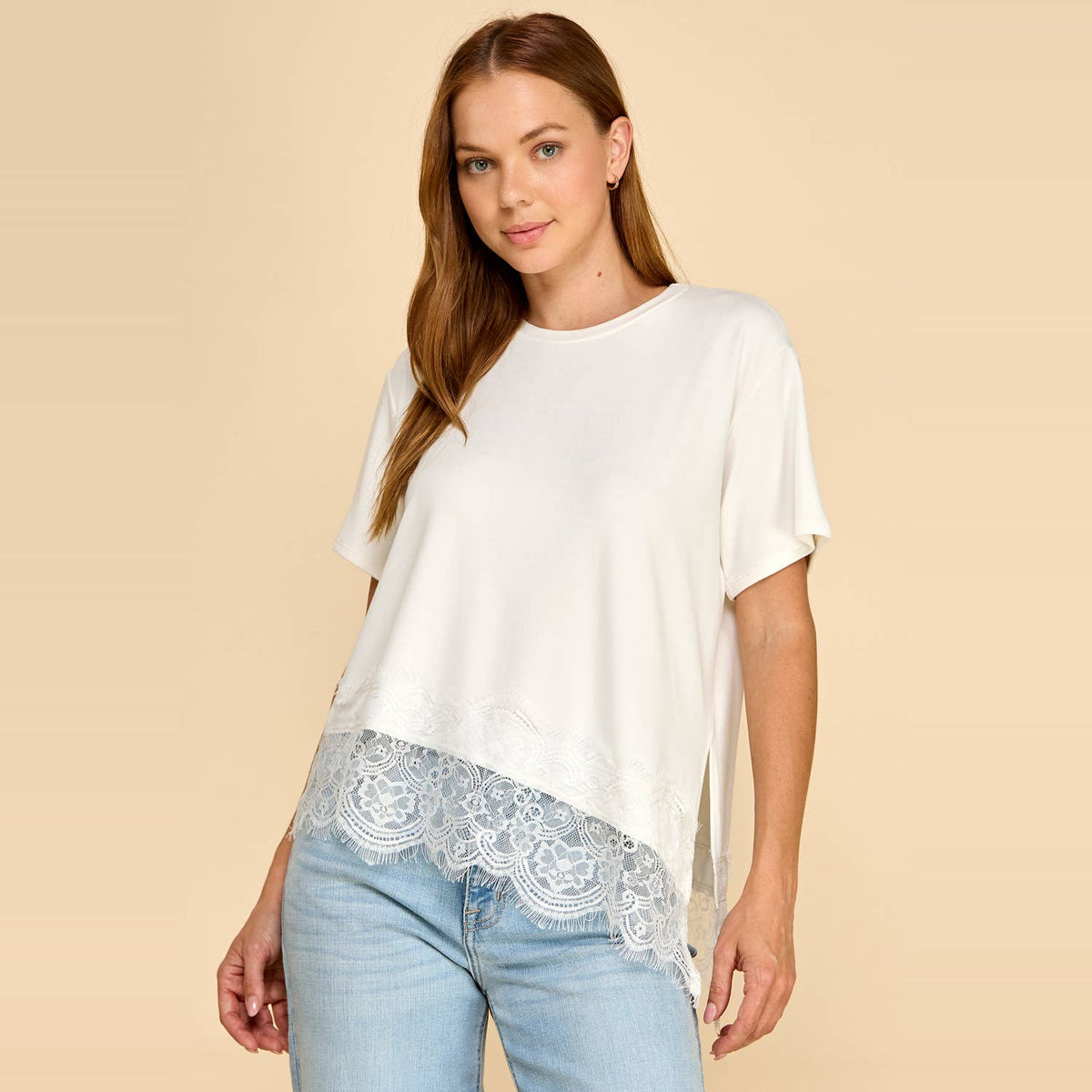 Asymmetrical Lace Trim Top B